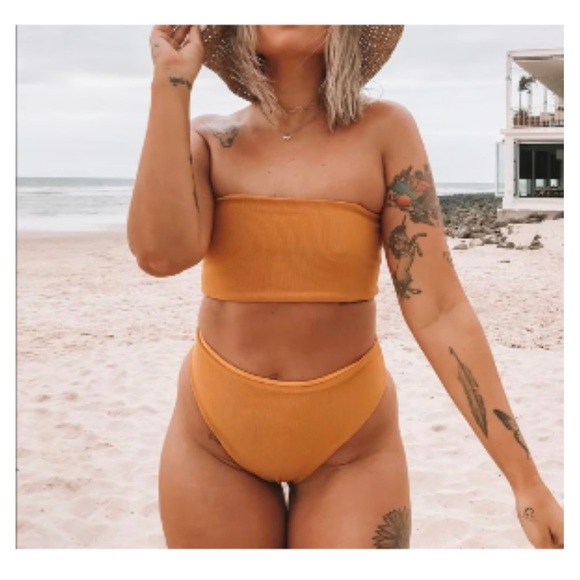 PRINCESS POLLY Francesca Bandeau Mustard Bikini Set - Picture 3 of 9